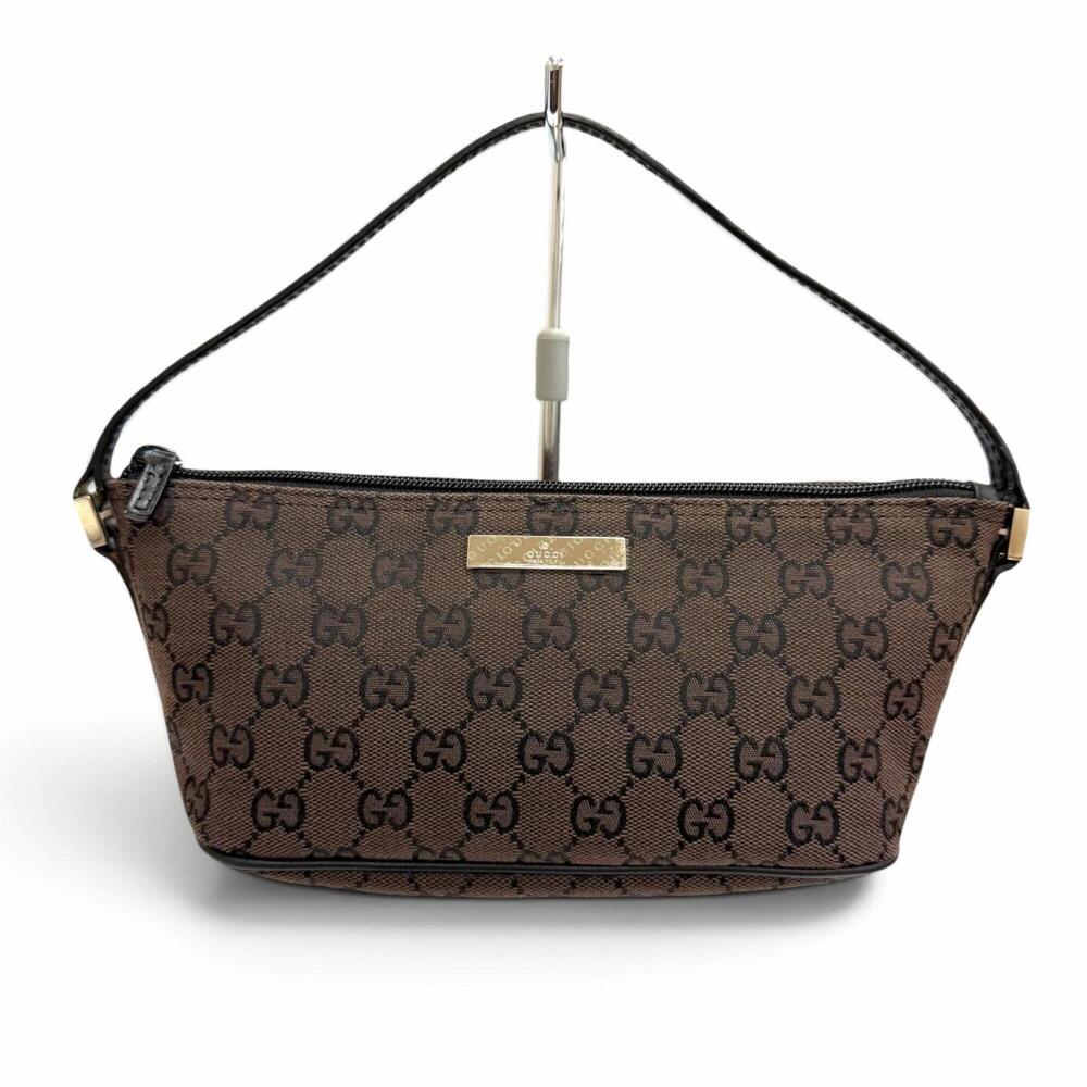 GUCCI Vintage 039 1103 GG Canvas Leather Logo Plate Accessory Pouch Dark Brow...
